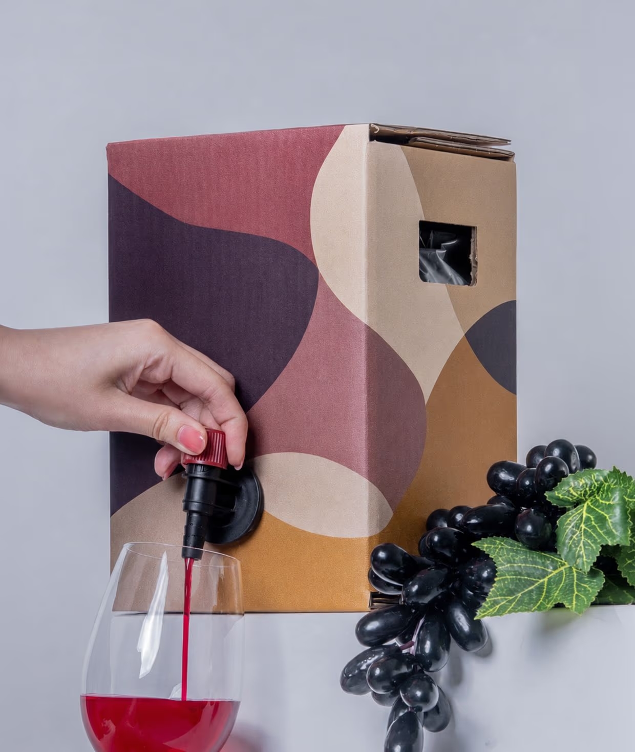 Packaging consisting of a polyethylene bag with a tap inside a corrugated box