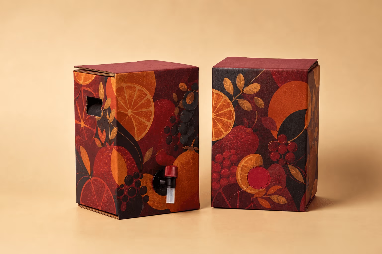 Packaging consisting of a polyethylene bag with a tap inside a corrugated box